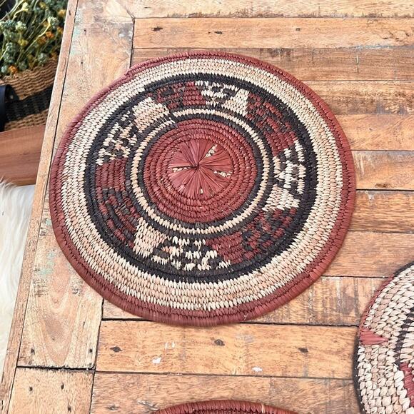 Set Of 3 African Fulani Mbeedu Rounded Flat Bowl Woven Baskets Boho main image 4